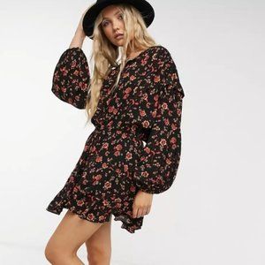 FREE PEOPLE Black Flower Fields Mini Dress